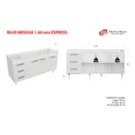 MOSCONI BAJO MESADA 160 CM EXPRES BLANCO FRENTE CARVALLO MEZZO - Imagen 2